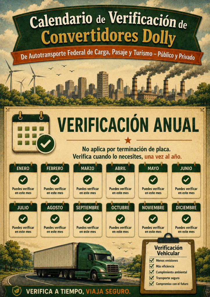 Calendario de Verificación Federal para Dollys SICT Calendario de verificación para dollys.