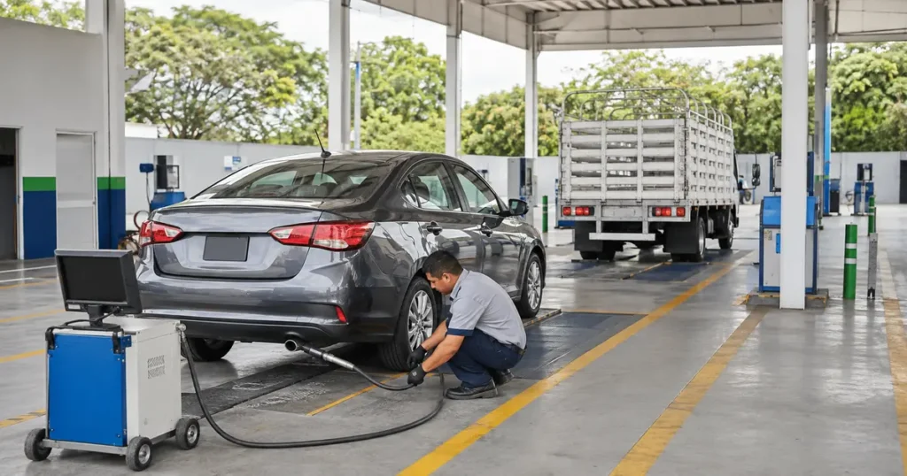 Vehículo en una unidad de verificación vehicular en México